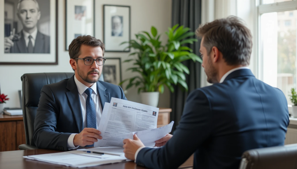 Lawyer and client reviewing a disputed insurance claim