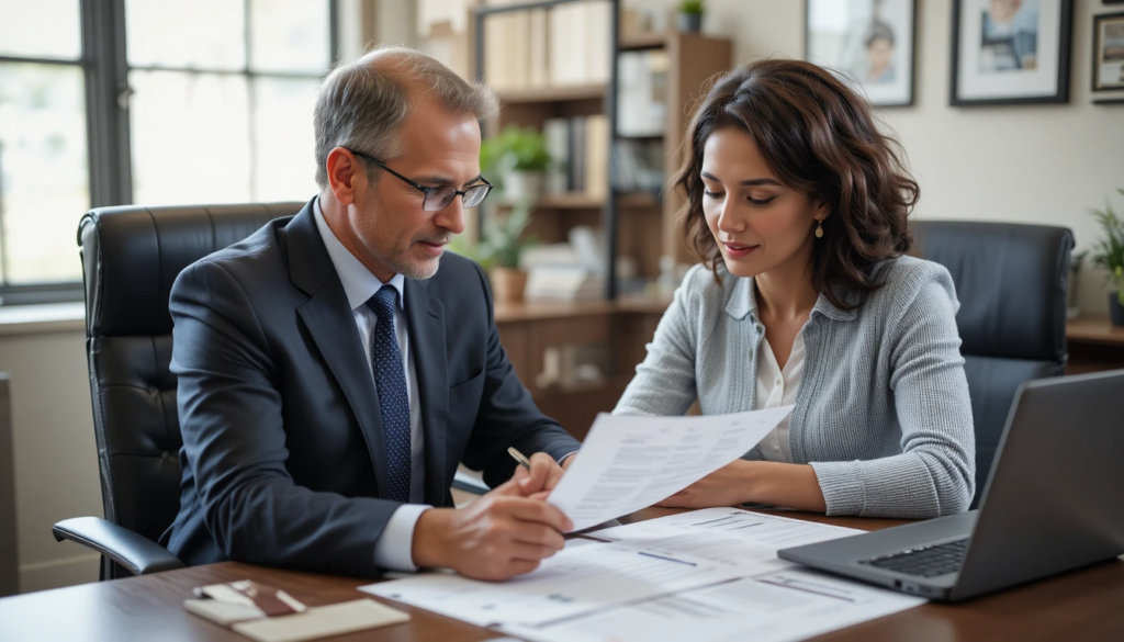 Attorney reviewing disability insurance policy documents with a client